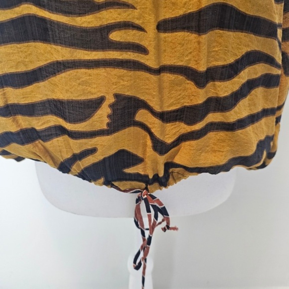 BURU Tiger Animal Print Cinch Hem Blouse – Large Statement Top 3/4 Sleeve‎ - Picture 6 of 12